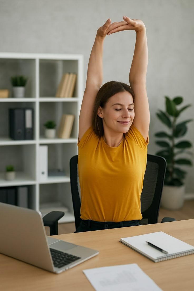 Person doing a soft stretch at an office desk